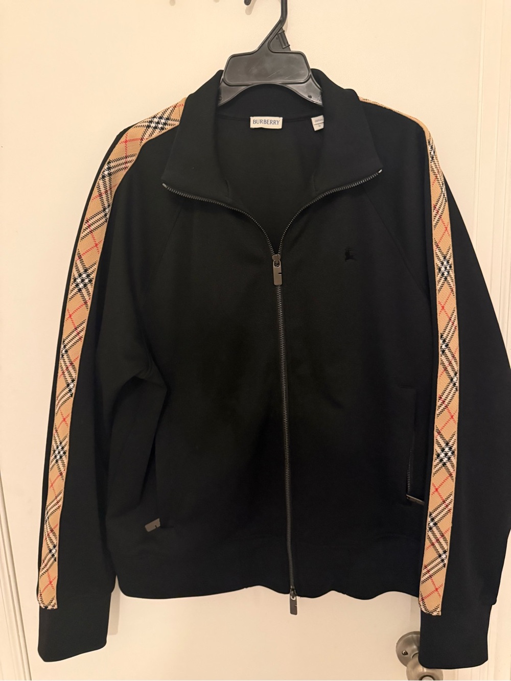 Burberry Black Zip-Front Jacket with Vintage Check Trim